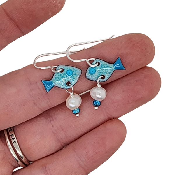 Little Fish With Pearls - Dangle Earrings