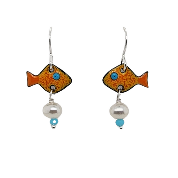 Little Fish w/ Pearls - Dangle Earrings