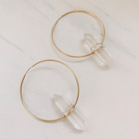Clear Quartz Statement Hoops