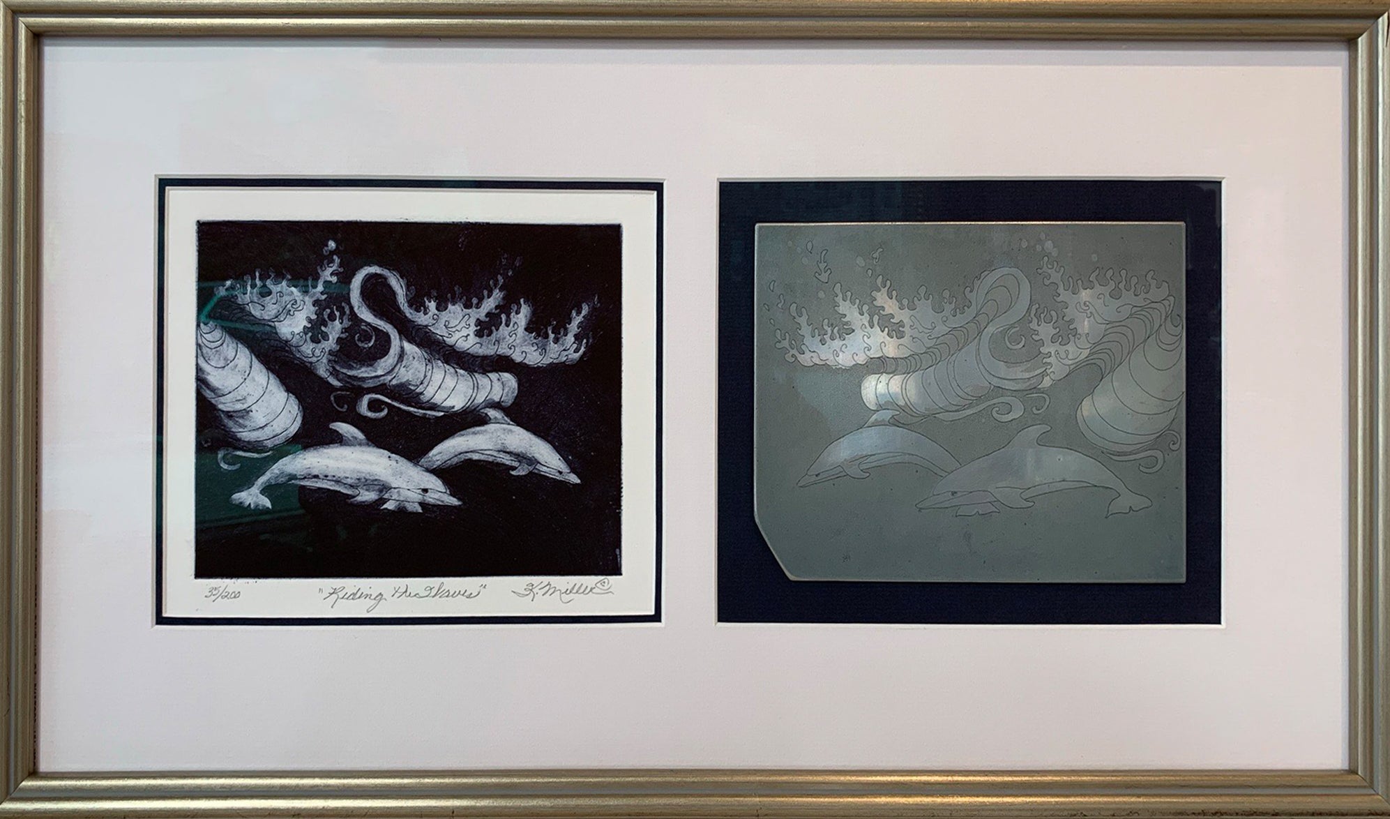 Original Dolphin Etching with Plate